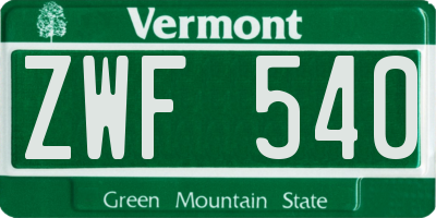 VT license plate ZWF540