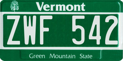 VT license plate ZWF542