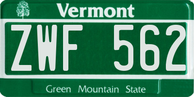 VT license plate ZWF562