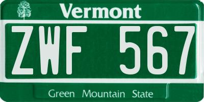 VT license plate ZWF567