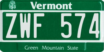 VT license plate ZWF574