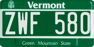 VT license plate ZWF580