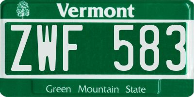 VT license plate ZWF583