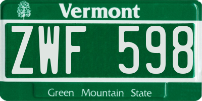 VT license plate ZWF598