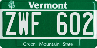 VT license plate ZWF602