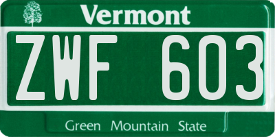 VT license plate ZWF603