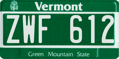 VT license plate ZWF612