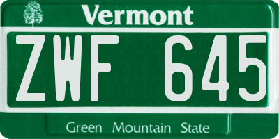 VT license plate ZWF645