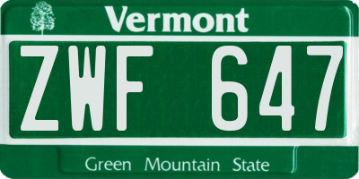 VT license plate ZWF647