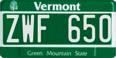 VT license plate ZWF650