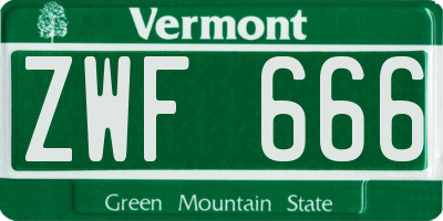 VT license plate ZWF666
