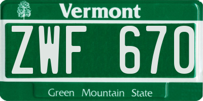 VT license plate ZWF670