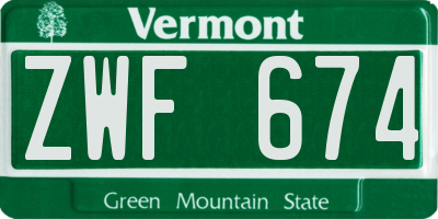 VT license plate ZWF674