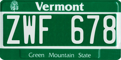 VT license plate ZWF678