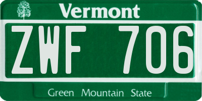 VT license plate ZWF706