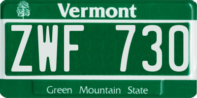 VT license plate ZWF730