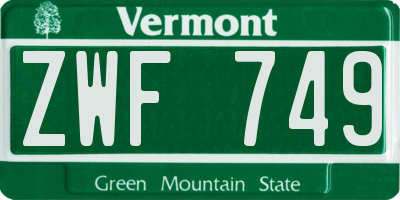 VT license plate ZWF749