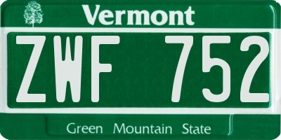 VT license plate ZWF752