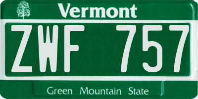 VT license plate ZWF757