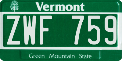 VT license plate ZWF759