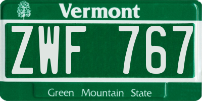 VT license plate ZWF767