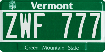 VT license plate ZWF777