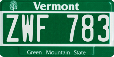 VT license plate ZWF783