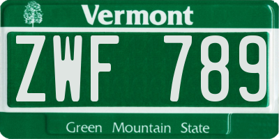 VT license plate ZWF789