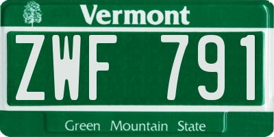 VT license plate ZWF791