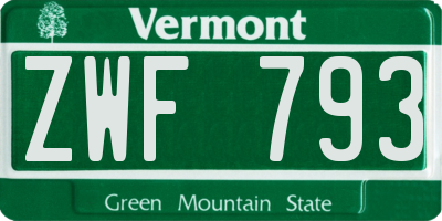 VT license plate ZWF793