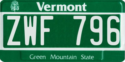 VT license plate ZWF796