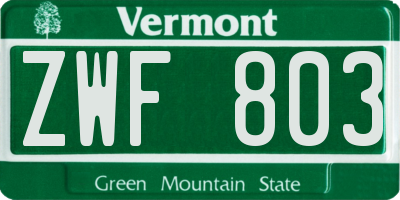 VT license plate ZWF803