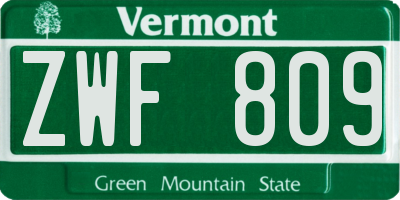VT license plate ZWF809