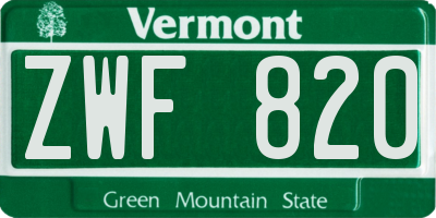 VT license plate ZWF820