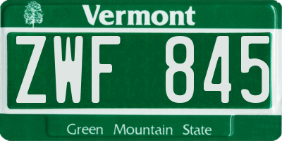 VT license plate ZWF845