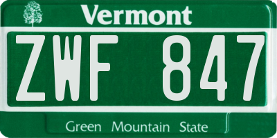 VT license plate ZWF847