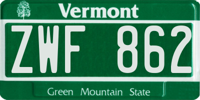 VT license plate ZWF862