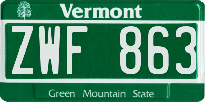 VT license plate ZWF863