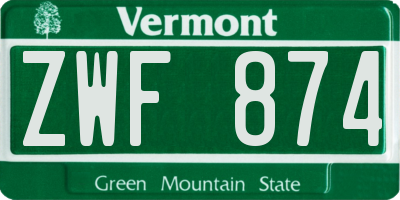 VT license plate ZWF874