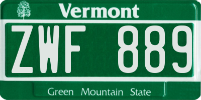 VT license plate ZWF889