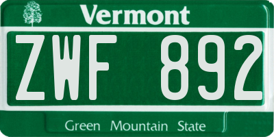 VT license plate ZWF892