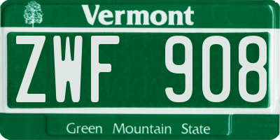 VT license plate ZWF908