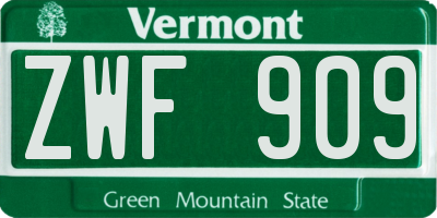 VT license plate ZWF909