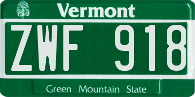 VT license plate ZWF918