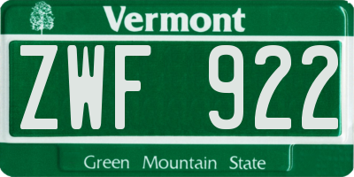 VT license plate ZWF922
