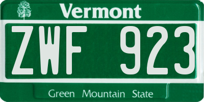 VT license plate ZWF923