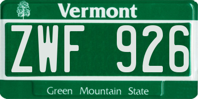 VT license plate ZWF926