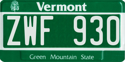 VT license plate ZWF930