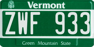 VT license plate ZWF933