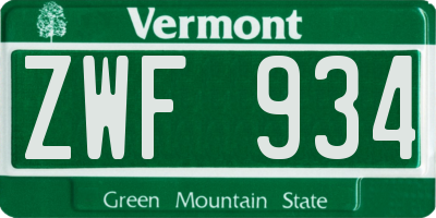 VT license plate ZWF934